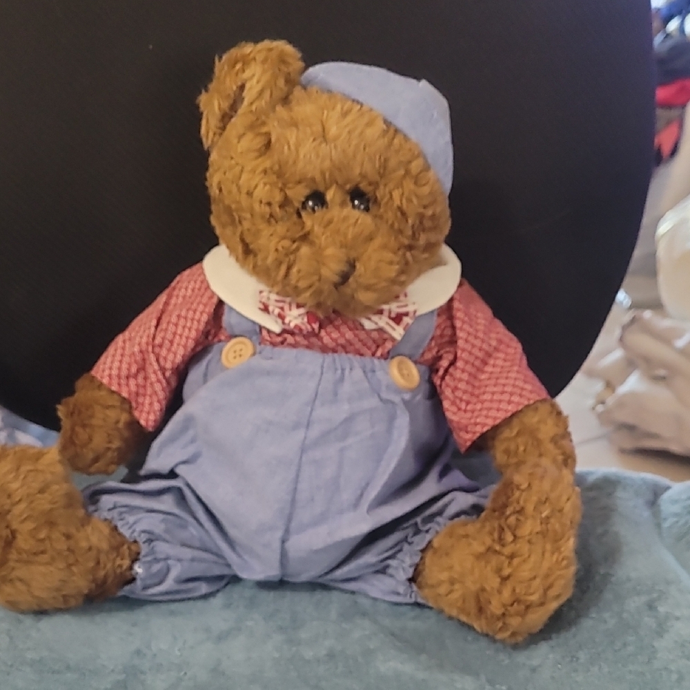 Adorable Brown Teddy Bear in Blue Outfit